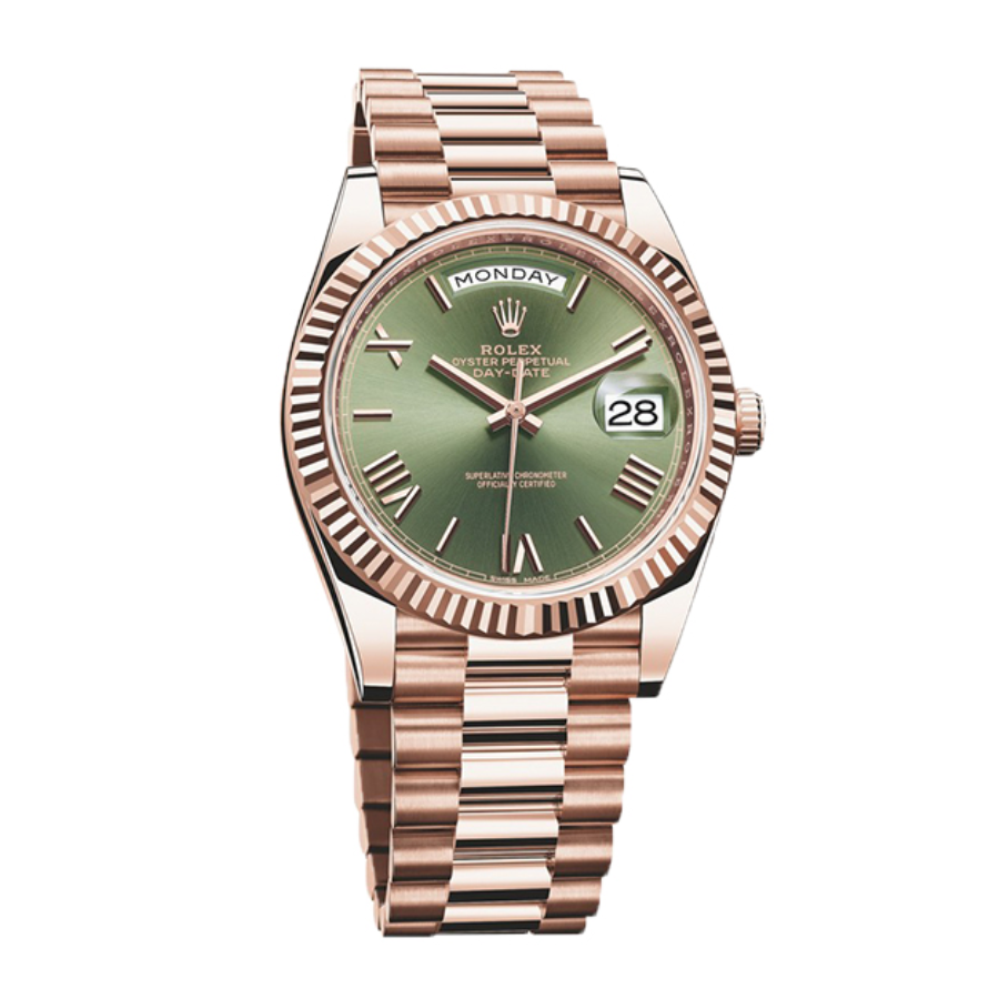 Alternative view of Rolex Day-Date 228235 ??Everose Green Roman Dial?? True to Original Copy