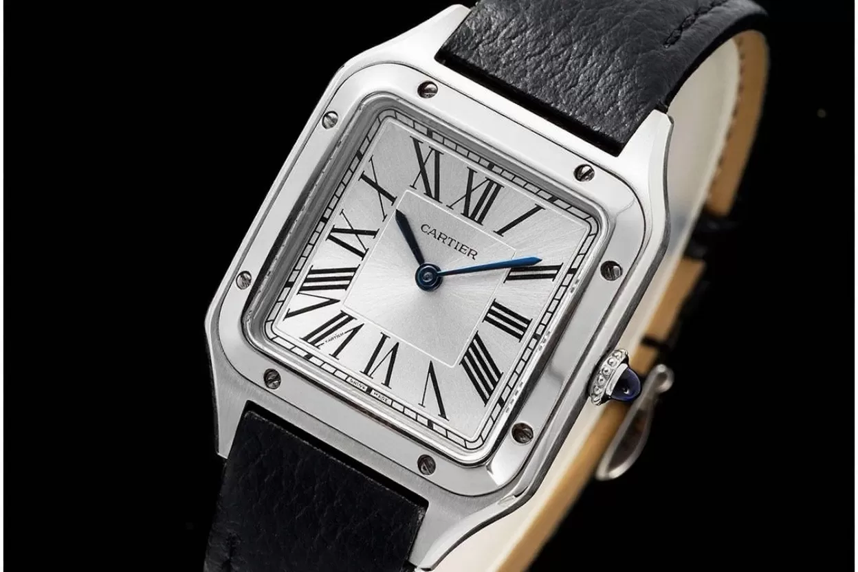 Santos Dumont Black SS/LE Silver Dial AF Quartz