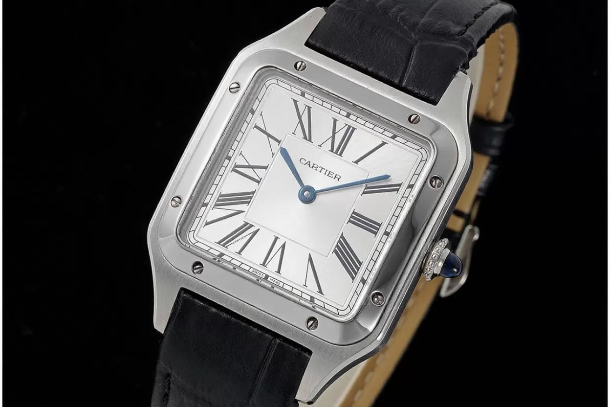 Santos Dumont Black Calf Leather SS/LE Silver Dial AF Quartz