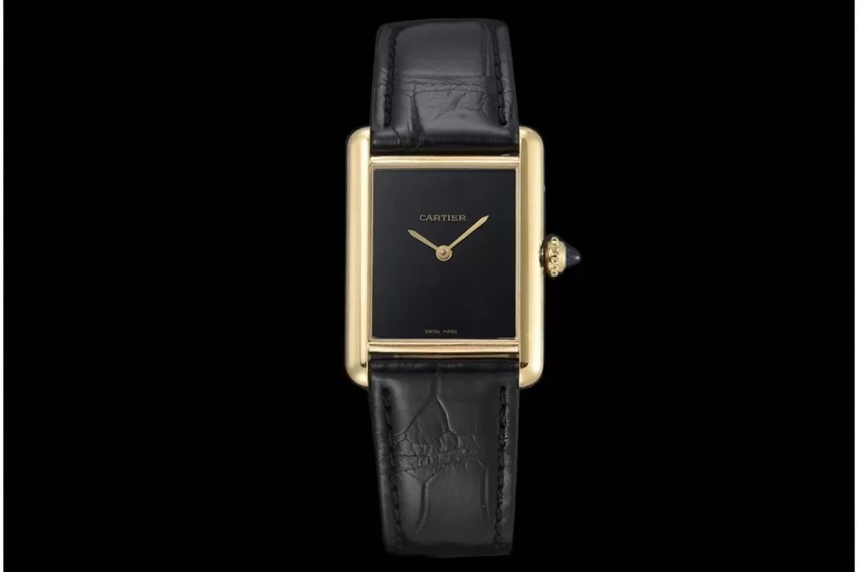 Tank Louis 25.5mm Alligator Leather YG/LE Black Dial DRF Quartz - 图片 3