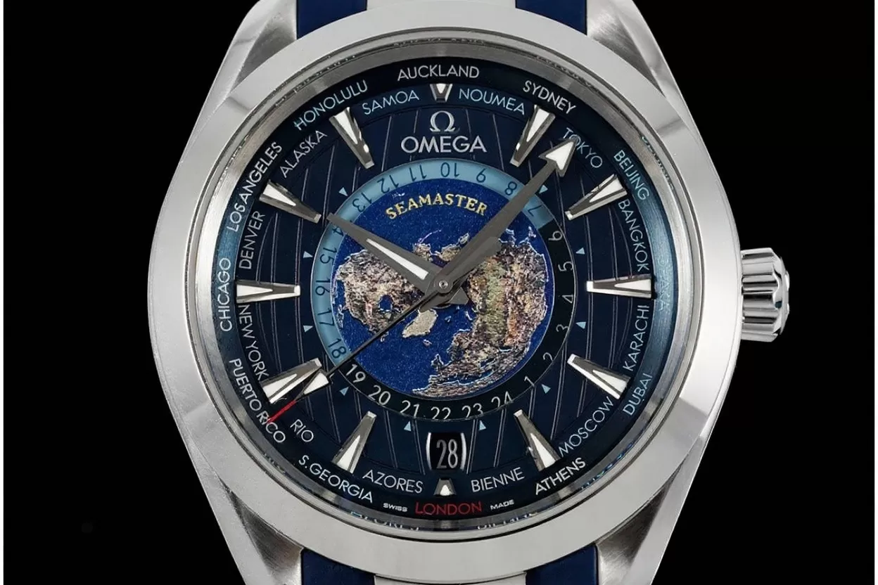 Alternative view of Aqua Terra 150M 43mm Worldtimer SS/RU Dark Blue Dial VSF A8938