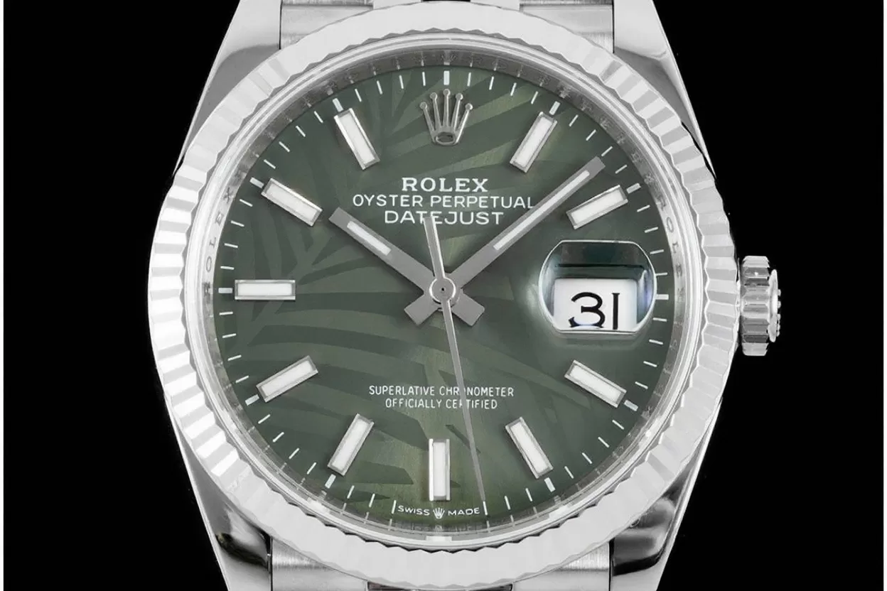 Alternative view of Datejust 126234 36mm Jub SS/SS Palm Motif Green/Stk VSF DD3235