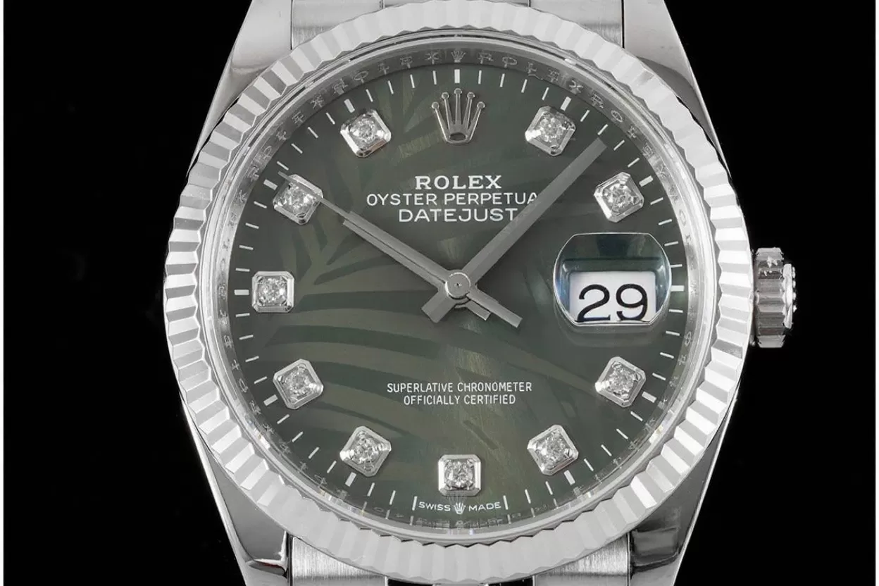 Alternative view of Datejust 126234 36mm Jub SS/SS Palm Motif Green/Dia VSF DD3235