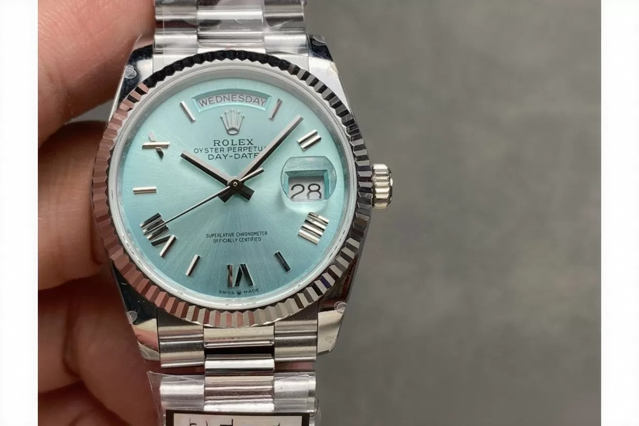 DayDate 128236 36mm SS/SS Ice Blue/Rmn QF V3 VR3255(Gain Weight)