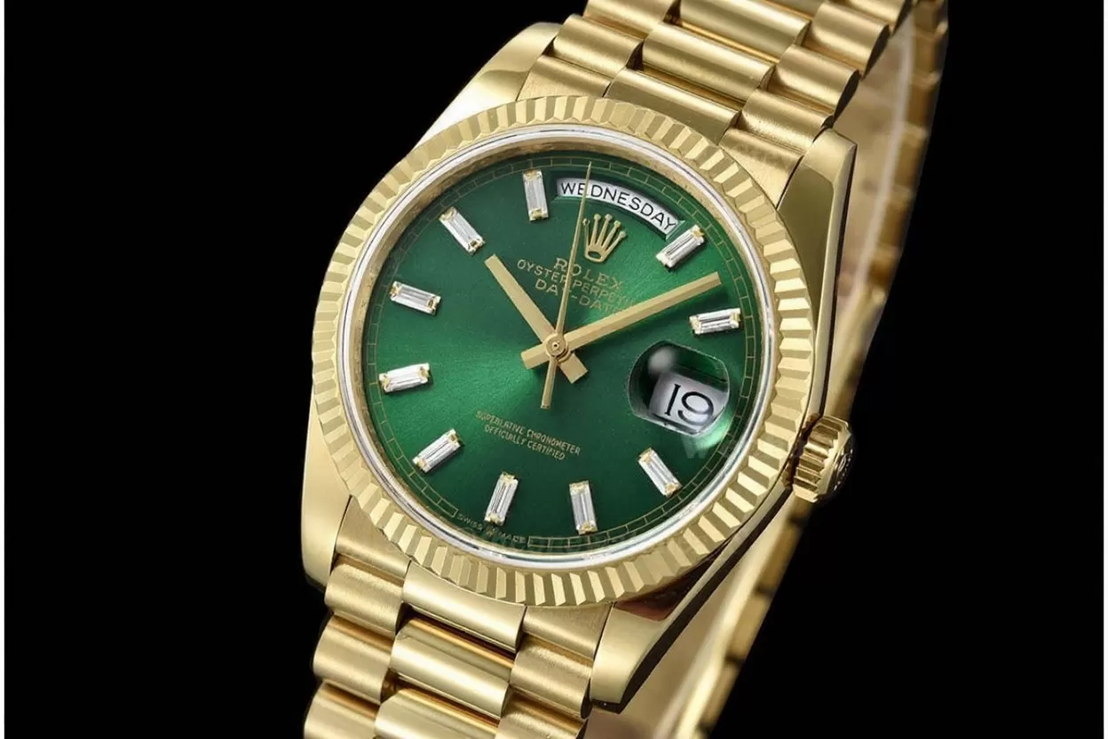 DayDate 128238 36mm YG/YG Green/Diam QF V3 VR3255(Gain Weight)