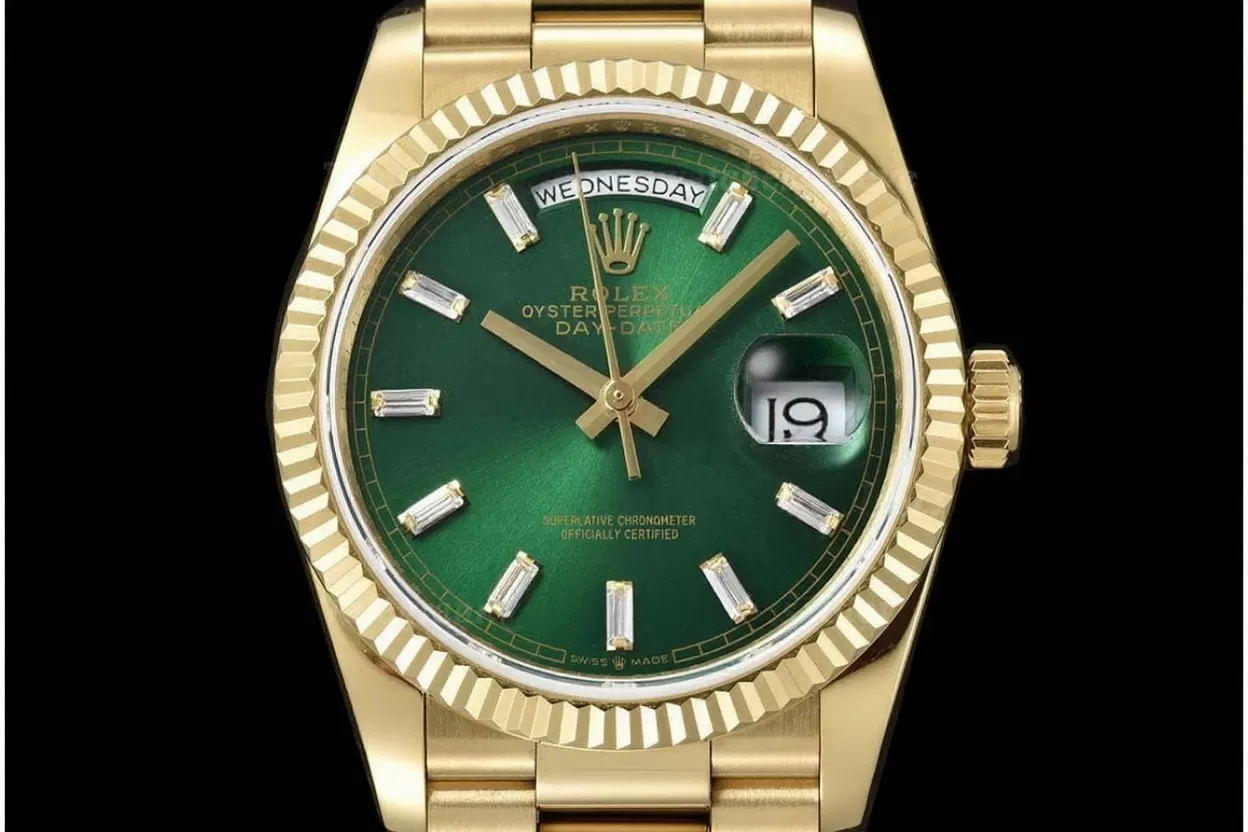 Alternative view of DayDate 128238 36mm YG/YG Green/Diam QF V3 VR3255(Gain Weight)