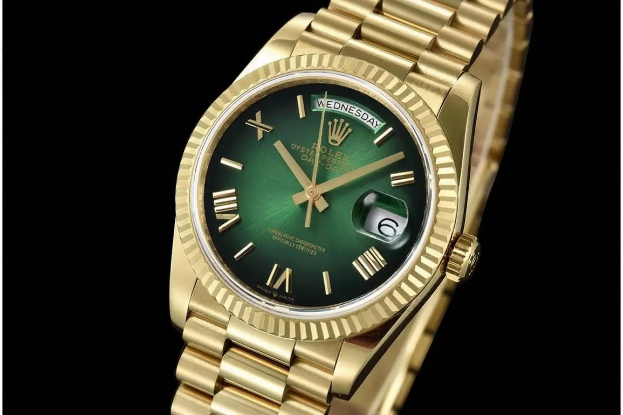 DayDate 128238 36mm YG/YG Green/Rmn QF V3 VR3255(Gain Weight)