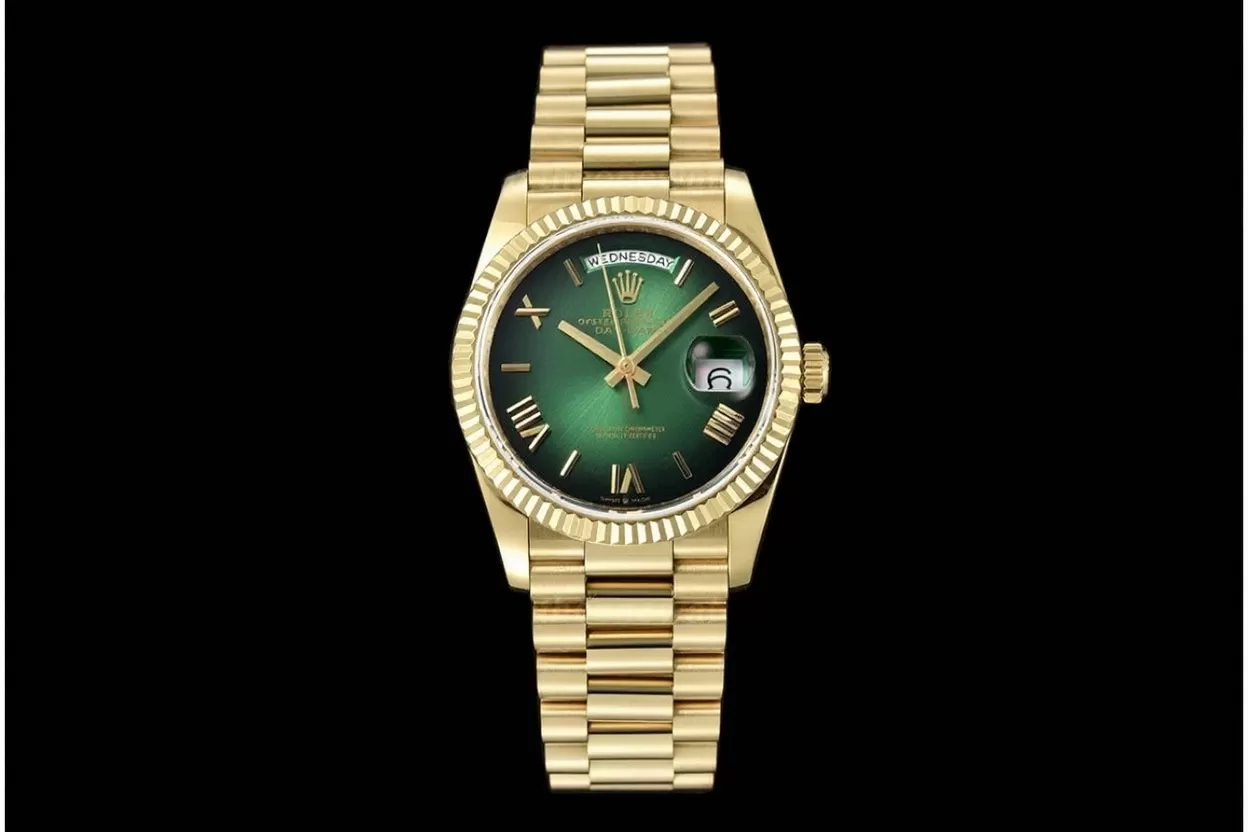 DayDate 128238 36mm YG/YG Green/Rmn QF V3 VR3255(Gain Weight) - Image 4