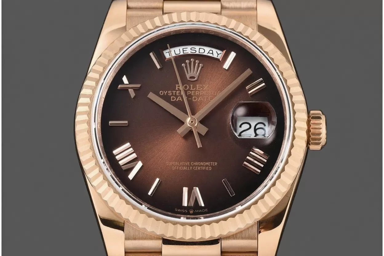 Alternative view of DayDate 128235 36mm RG/RG Brown/Rmn QF V3 VR3255(Gain Weight)
