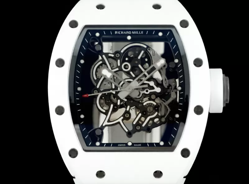 Alternative view of RM055 43mm White Cer/RU Skeleton Dial ZF RMUL2 Super Clone