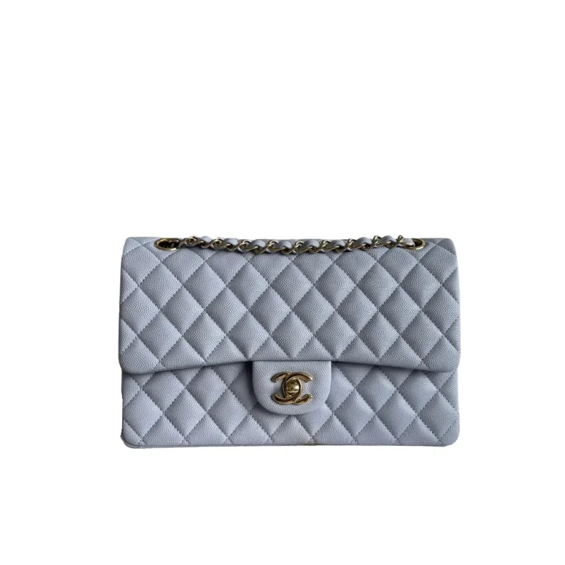 CHANEL Classic Flap Handbag Medium Caviar Light Gold A01112