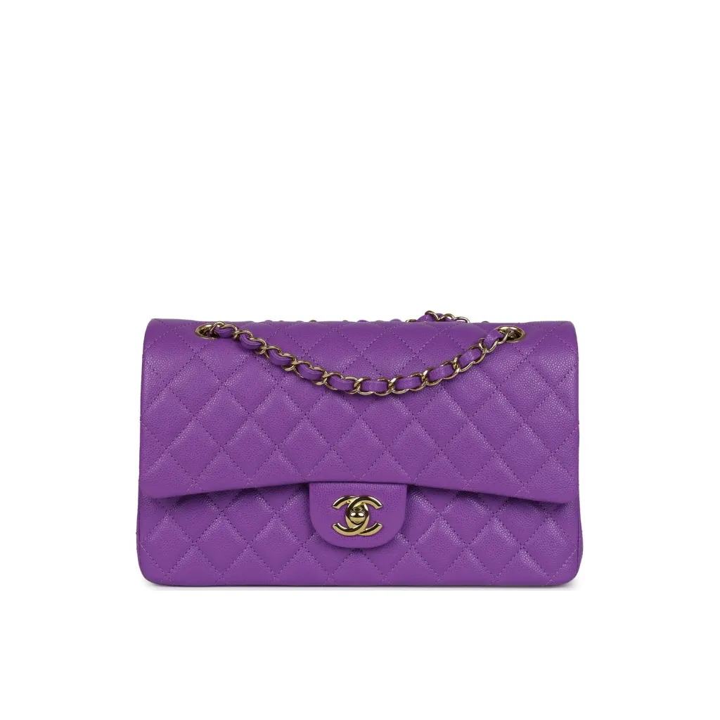 CHANEL Classic Flap Handbag Medium Caviar Gold A01112