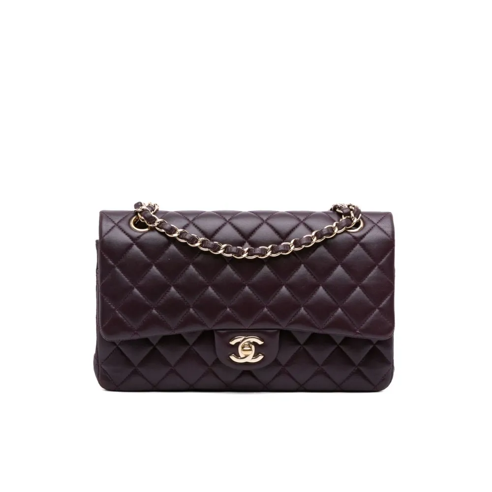 CHANEL Classic Flap Handbag Medium Lambskin Light Gold A01112