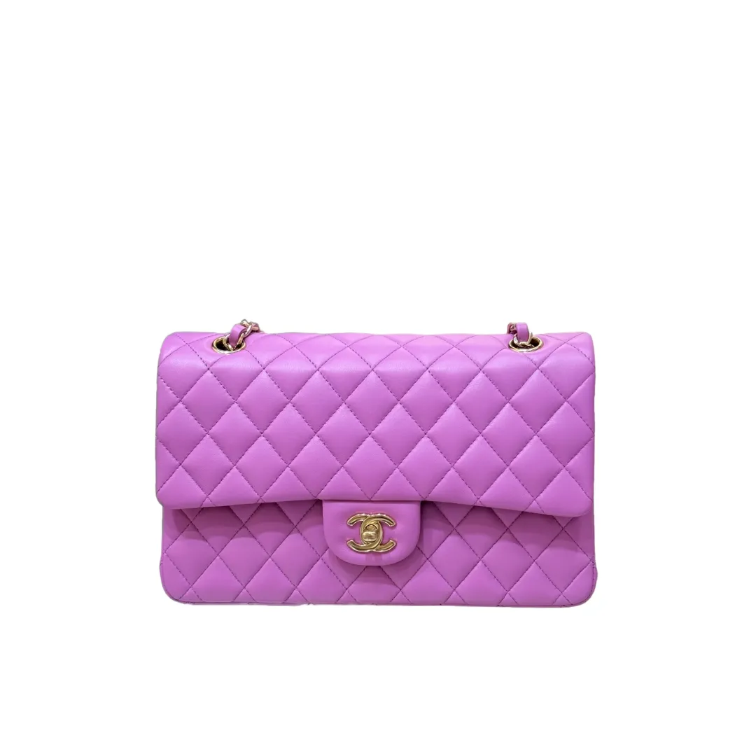 CHANEL Classic Flap Handbag Medium Lambskin Light Gold A01112
