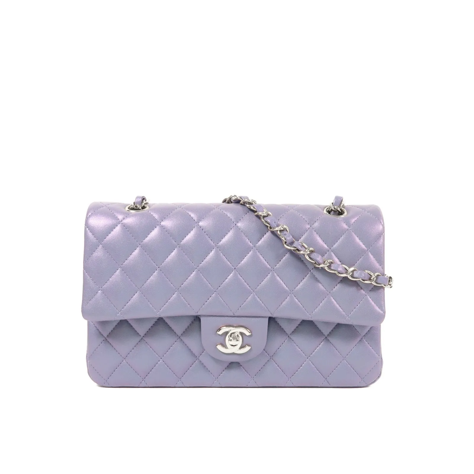 CHANEL Classic 11.12 Handbag Medium Lambskin Silver A01112