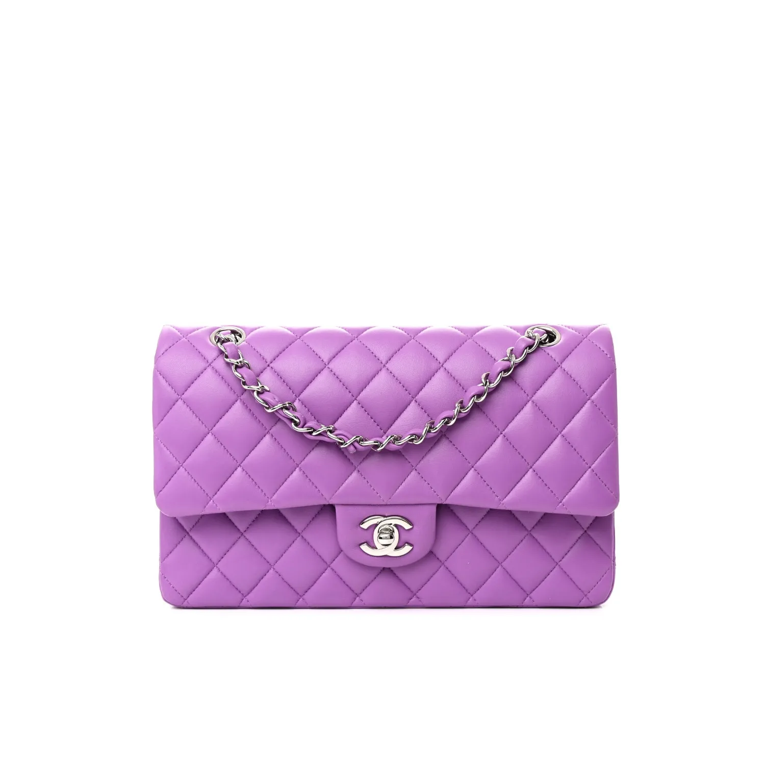 CHANEL Classic 11.12 Handbag Medium Lambskin Silver A01112