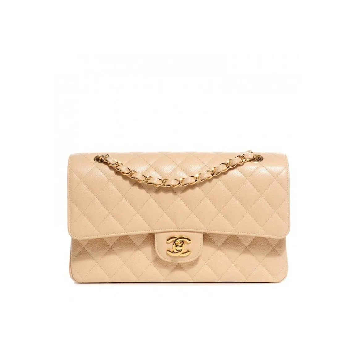 CHANEL Classic Flap Handbag Medium Caviar Gold A01112