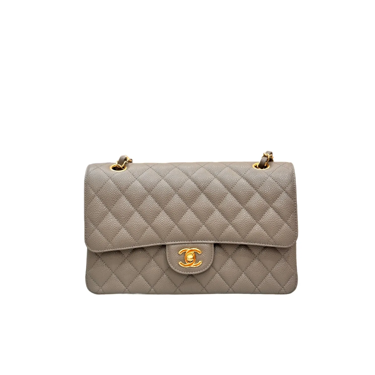 CHANEL Classic Flap Handbag Medium Caviar Gold A01112