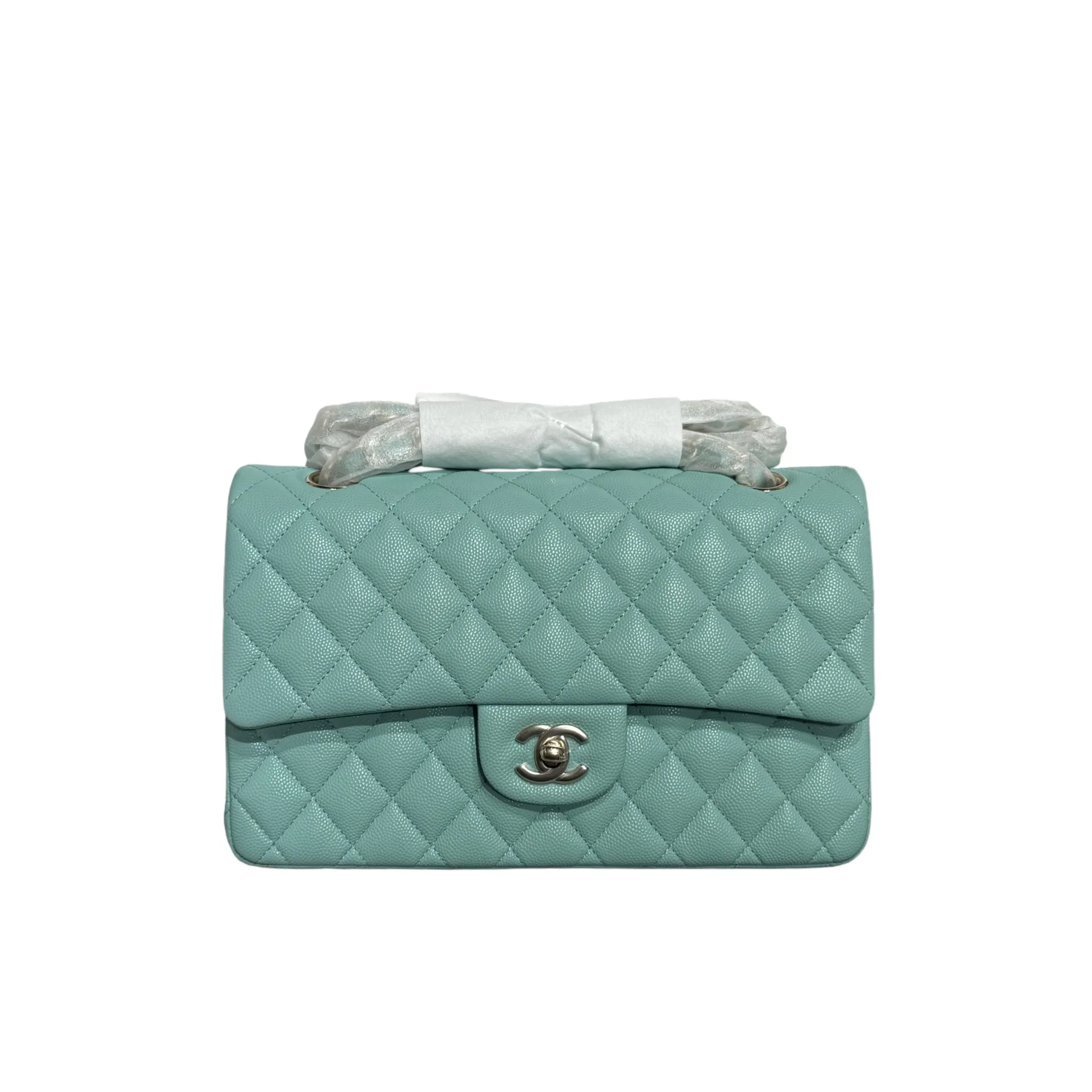 CHANEL Classic Flap Handbag Medium  Caviar Silver A01112