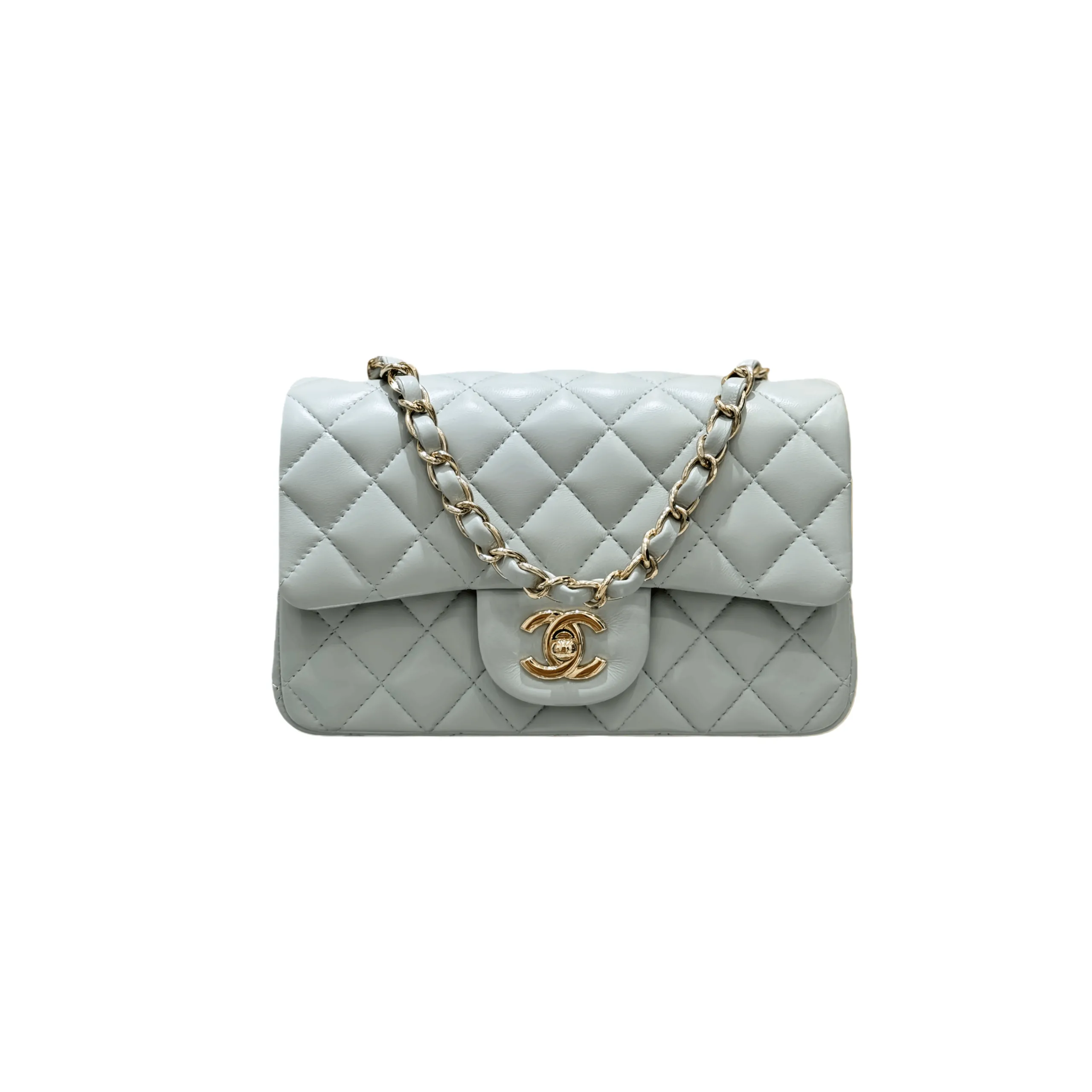 CHANEL Mini Flap Bag Lambskin Silver A01116