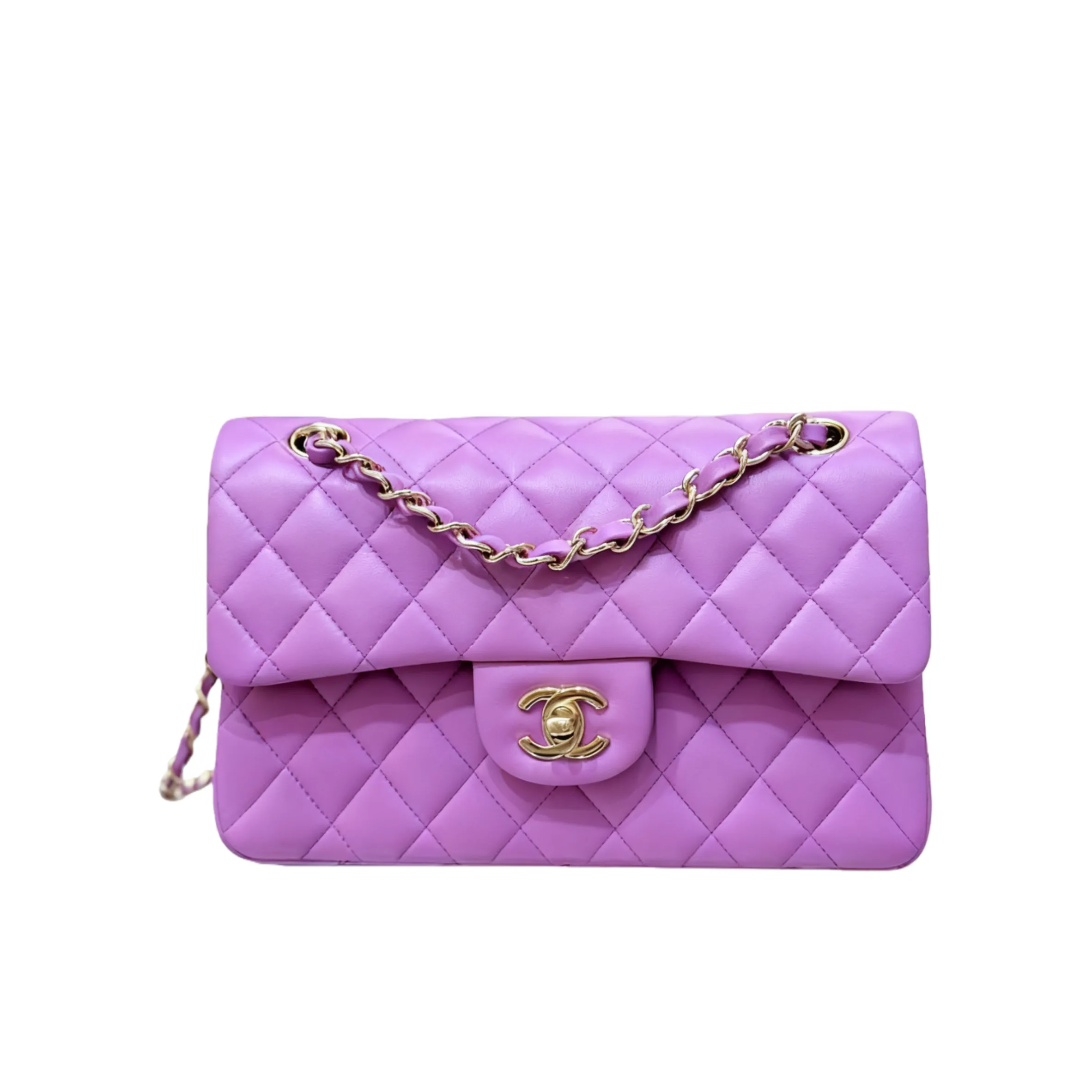 CHANEL Small Classic Flap Handbag Lambskin Gold A01113