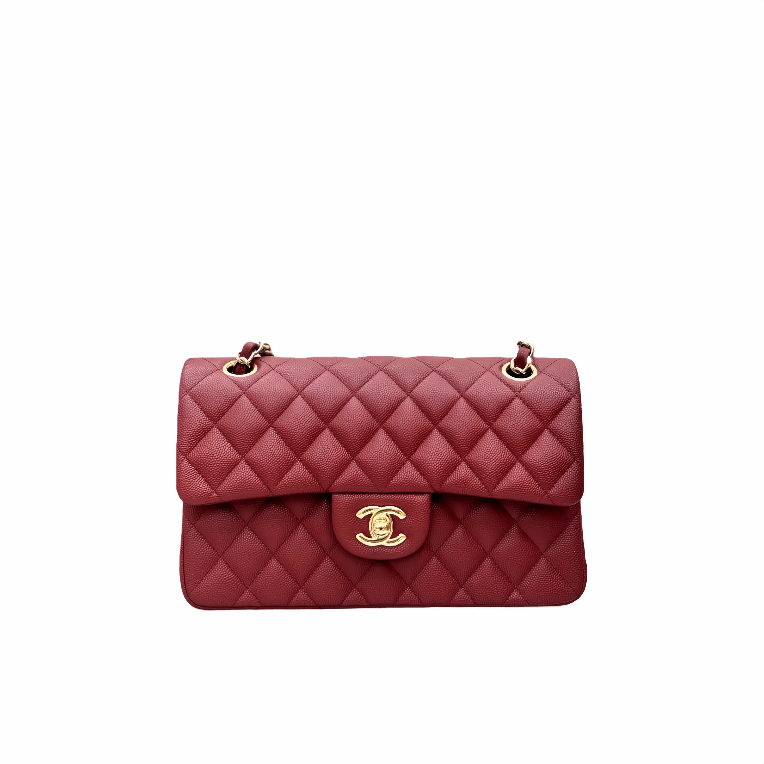 CHANEL Small Classic Flap Handbag Caviar Light Gold A01113