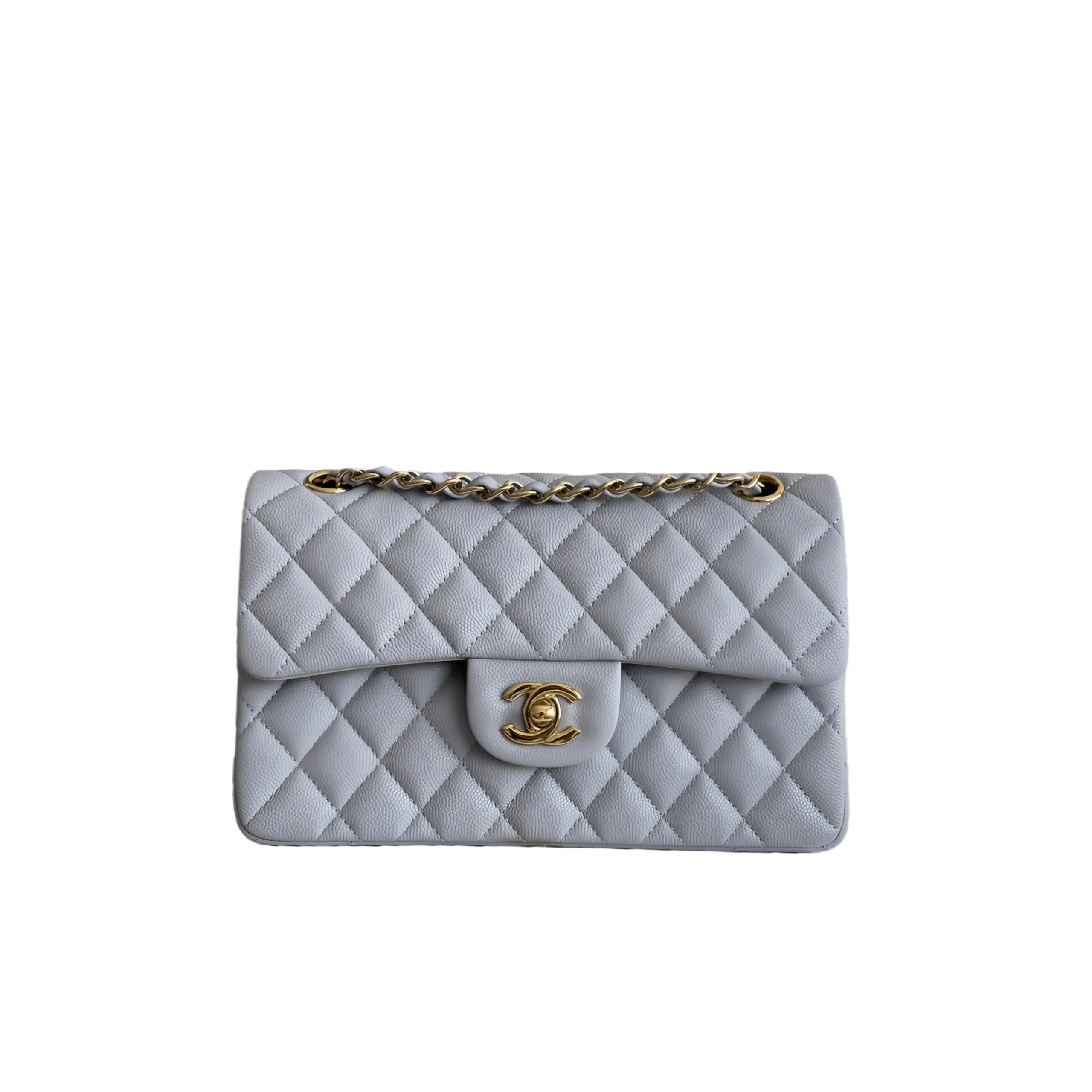 CHANEL Small Classic Flap Handbag Caviar Light Gold A01113