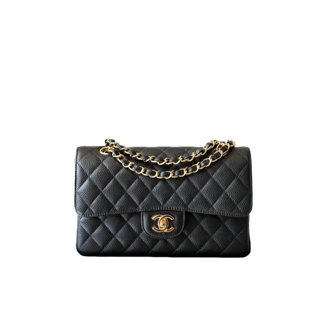 CHANEL Small Classic Flap Handbag Caviar Gold A01113