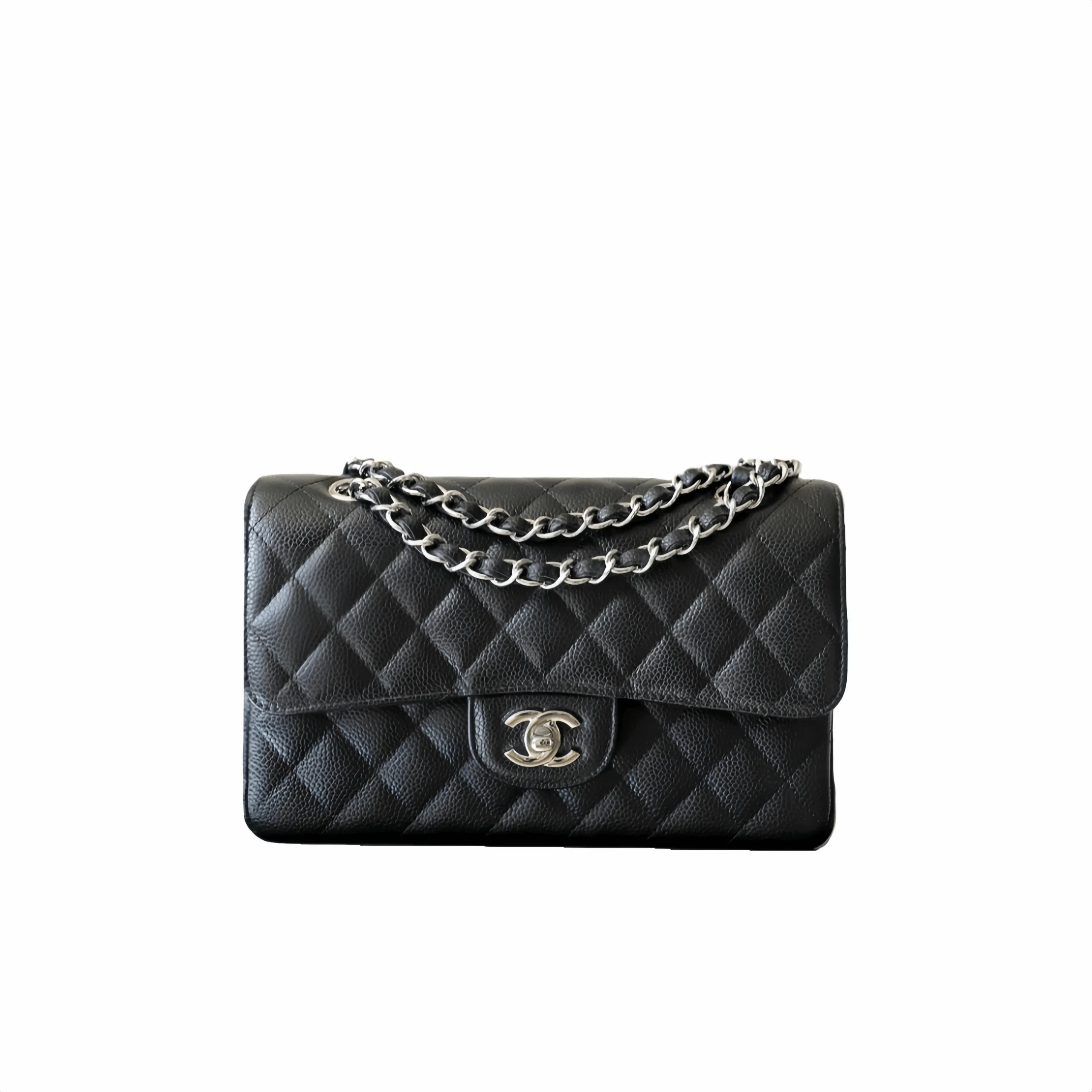 CHANEL Small Classic Flap Handbag Caviar Silver A01113