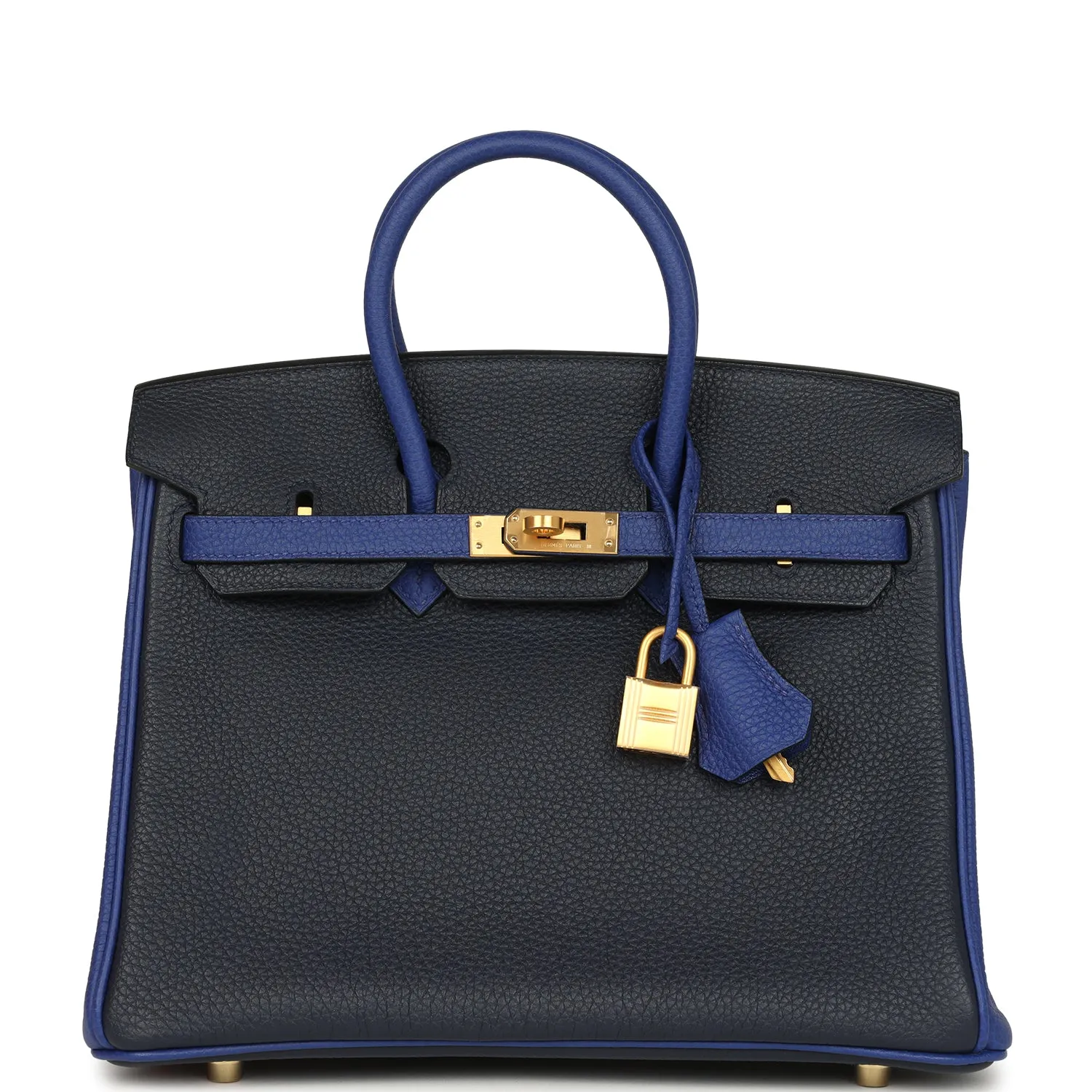 Herm??s Special Order (HSS) Birkin 25 Bi-Color Bleu Nuit and Bleu Electric Togo Brushed Gold Hardware