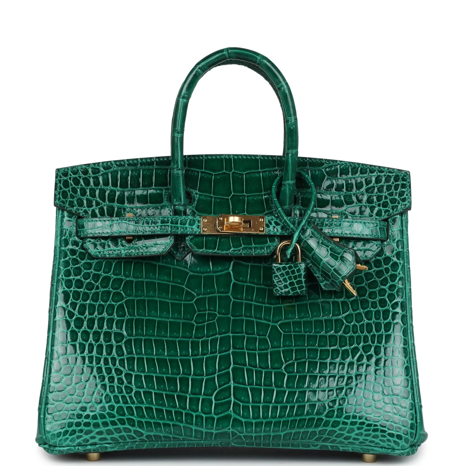 Herm??s Birkin 25 Emerald Shiny Porosus Crocodile Gold Hardware