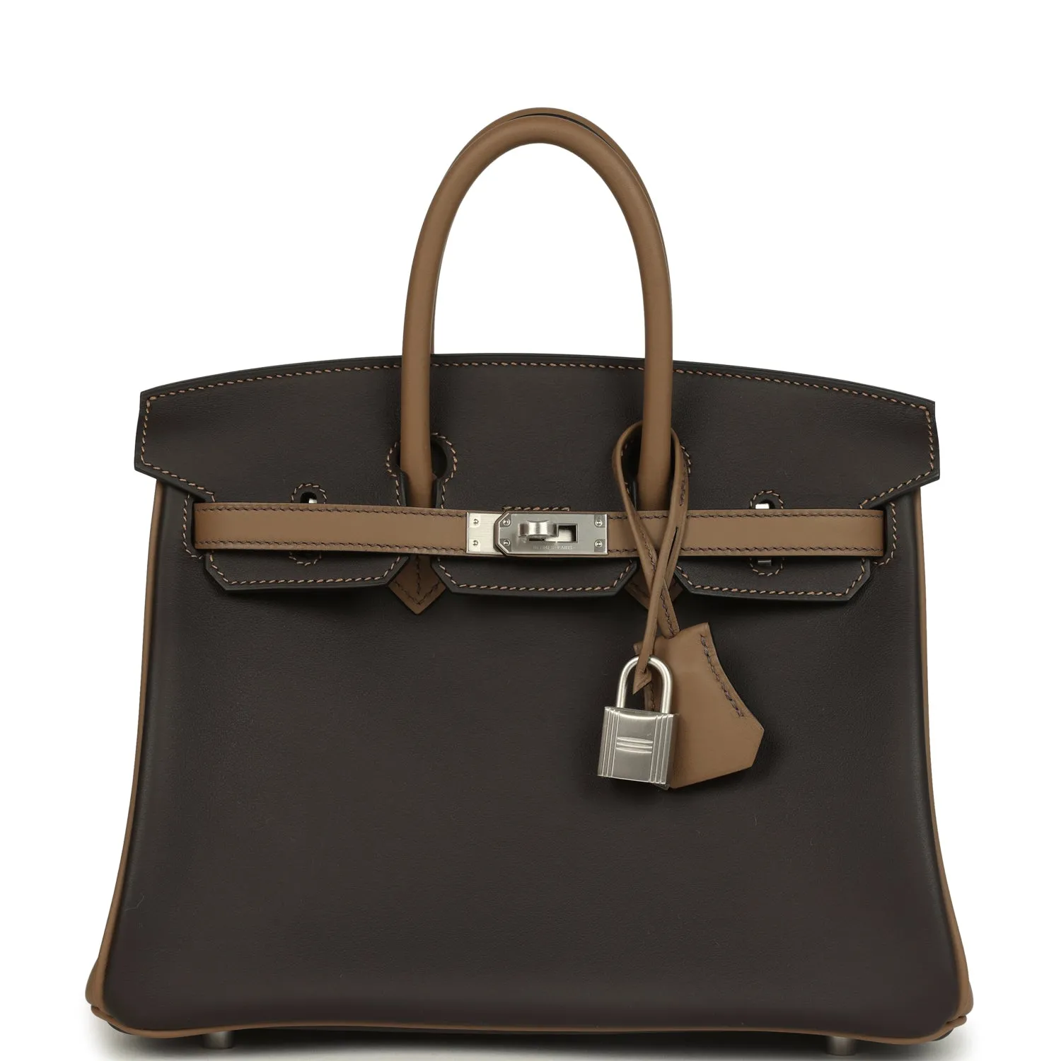 Herm??s Special Order (HSS) Birkin 25 Ebene and Beige De Weimar Swift Brushed Palladium Hardware