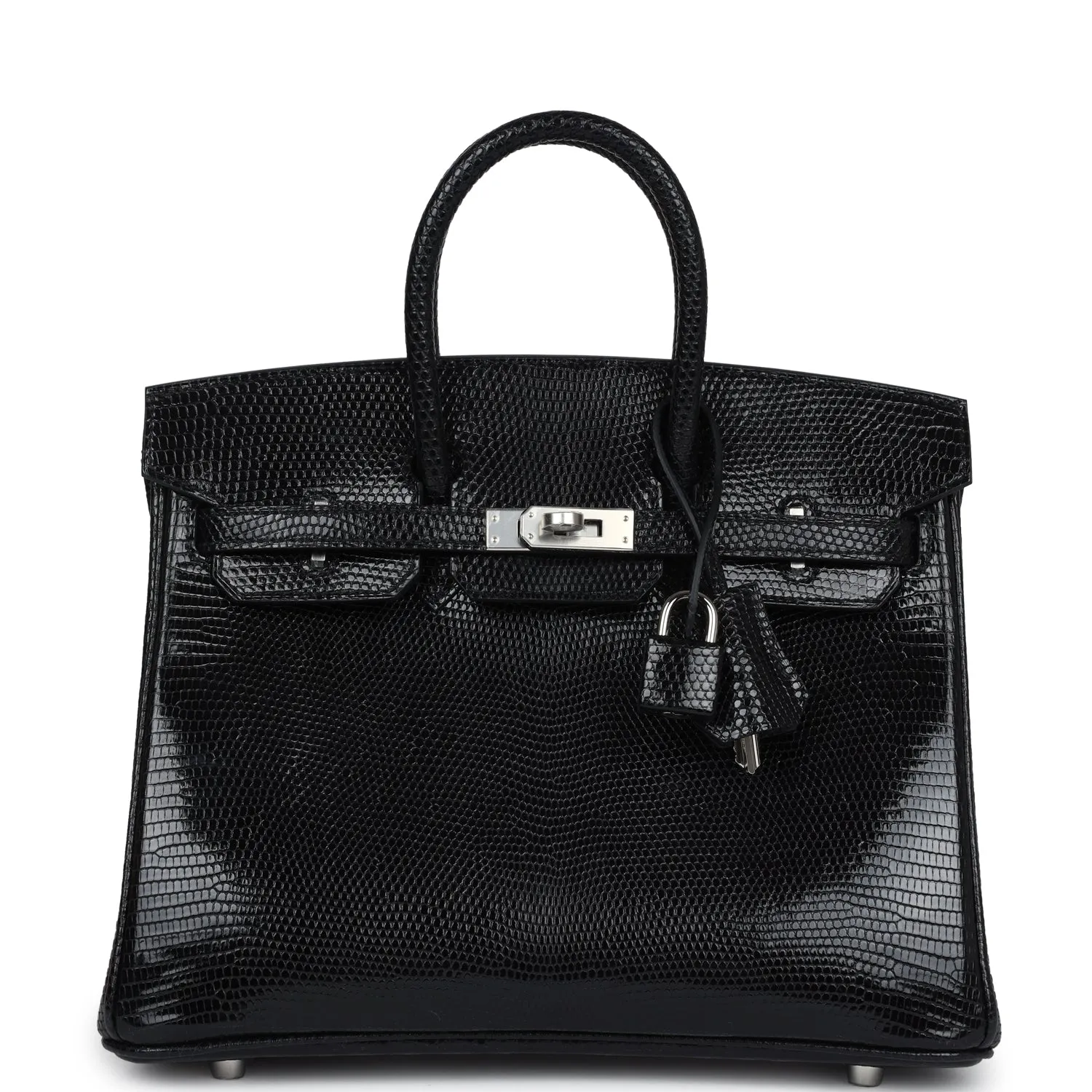 Herm??s Birkin 25 Black Shiny Varanus Niloticus Lizard Palladium Hardware
