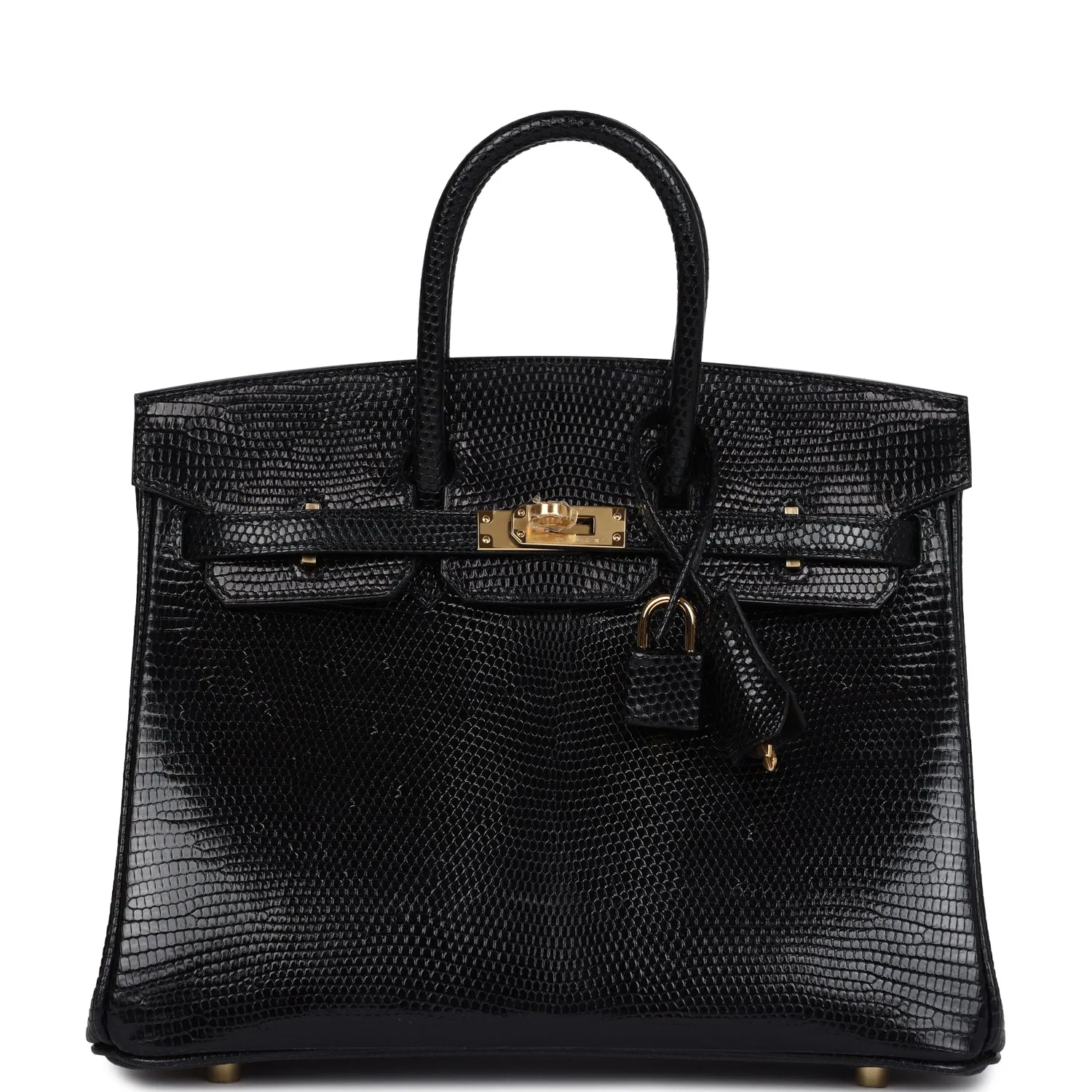 Herm??s Birkin 25 Black Shiny Varanus Niloticus Lizard Gold Hardware