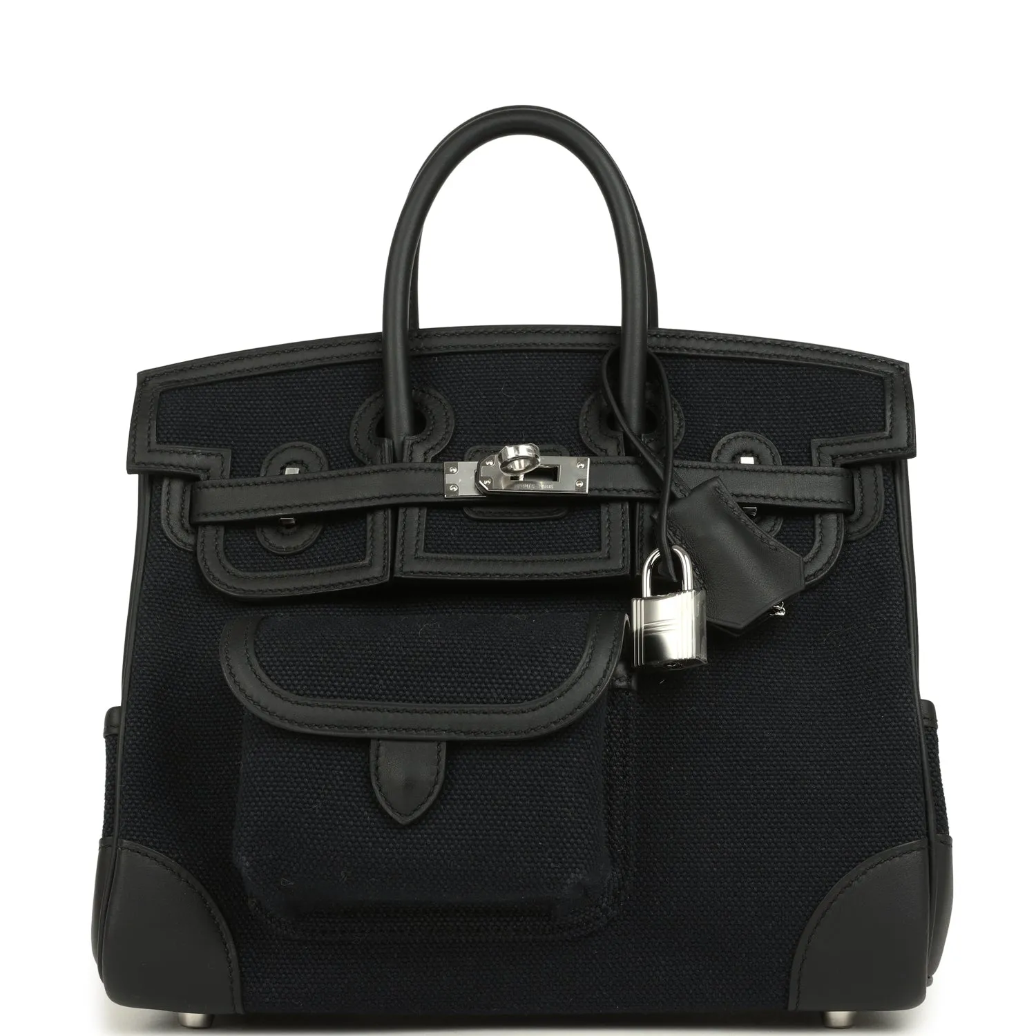 Herm??s Birkin 25 Cargo Black Toile Goeland and Black Swift Palladium Hardware