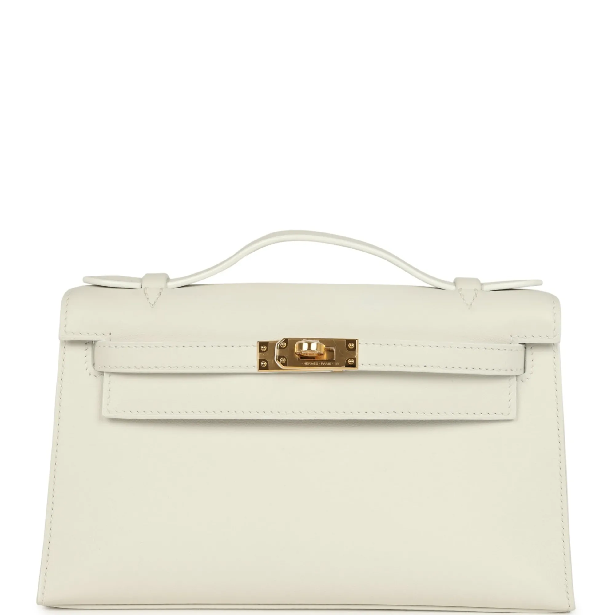 Herm??s Kelly Pochette White Swift Gold Hardware
