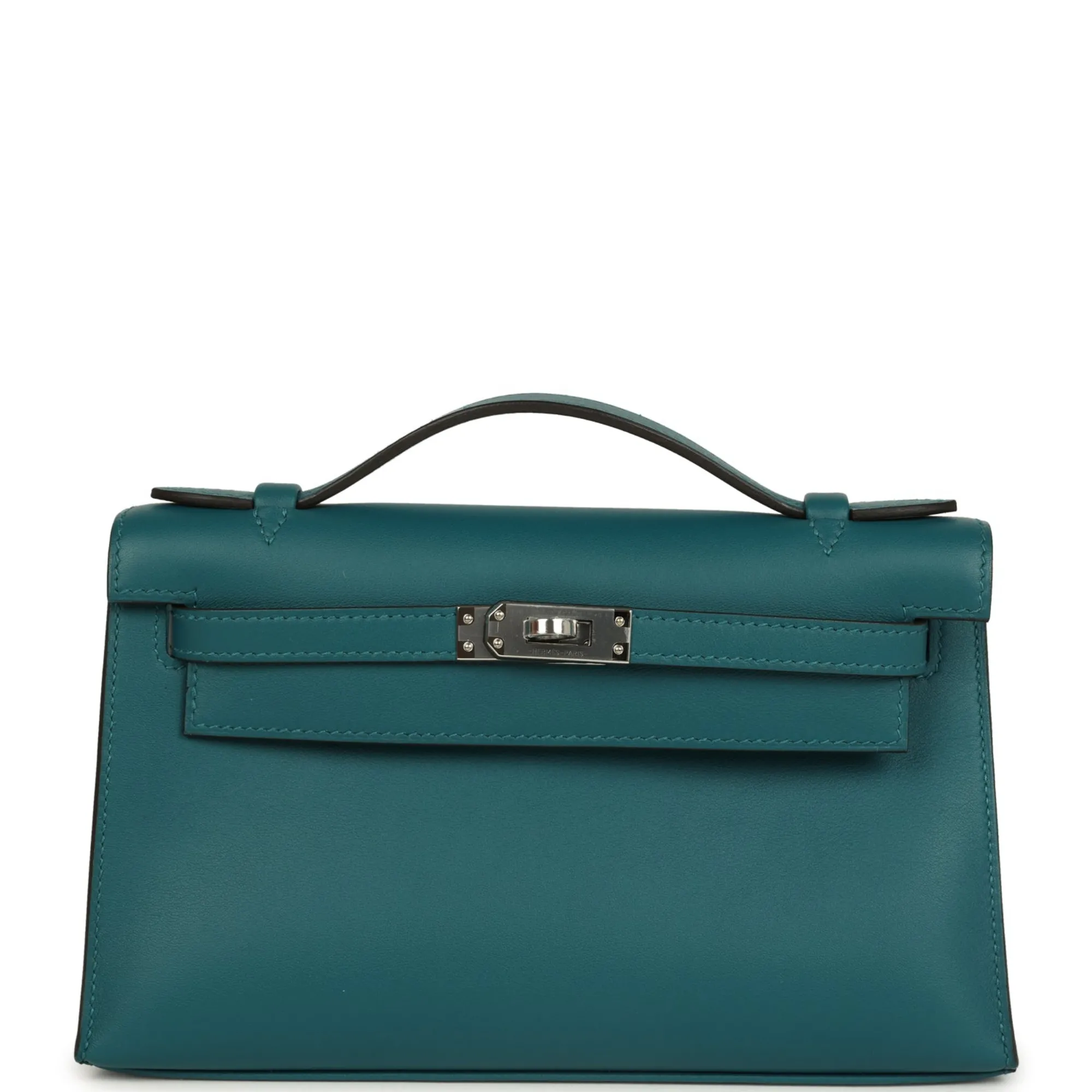Herm??s Kelly Pochette Vert Bosphore Swift Palladium Hardware