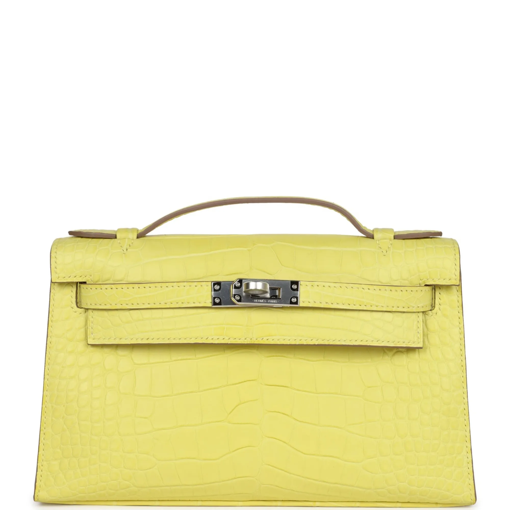 Herm??s Kelly Pochette Lime Matte Alligator Palladium Hardware