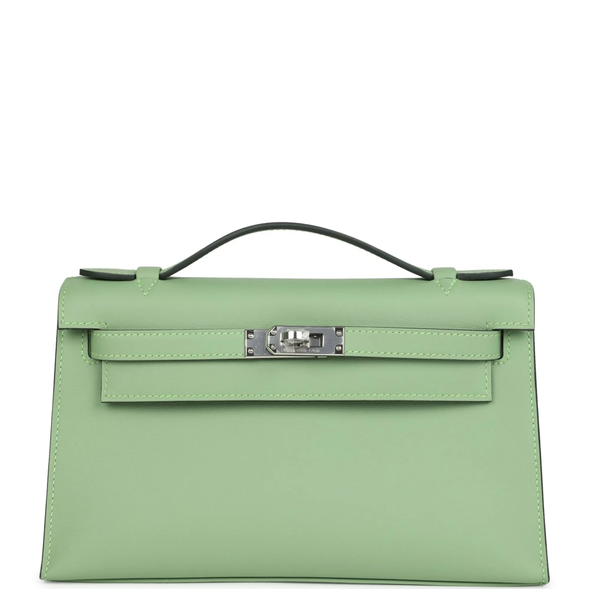 Herm??s Kelly Pochette Vert Criquet Swift Palladium Hardware