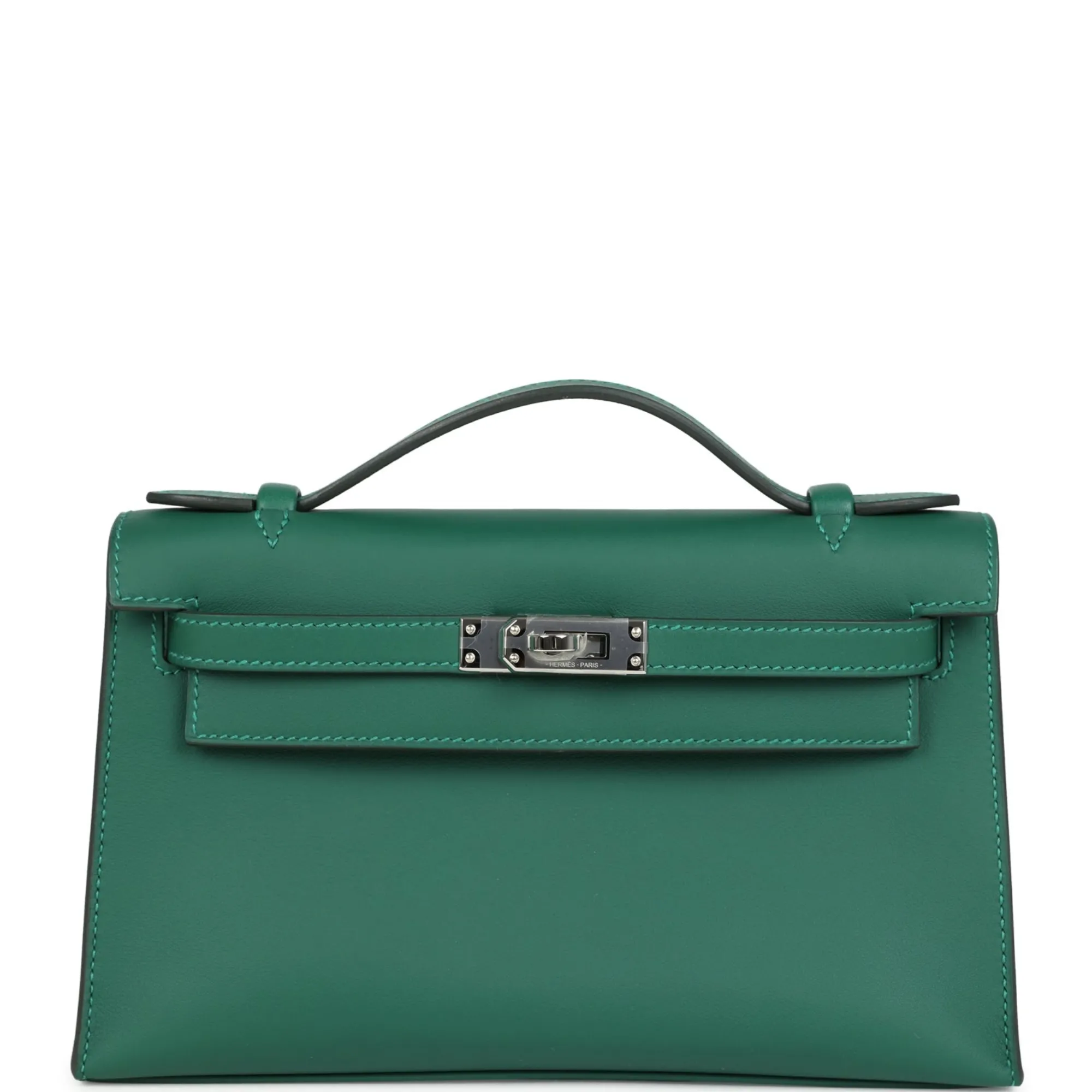 Herm??s Kelly Pochette Vert Moyen Swift Palladium Hardware