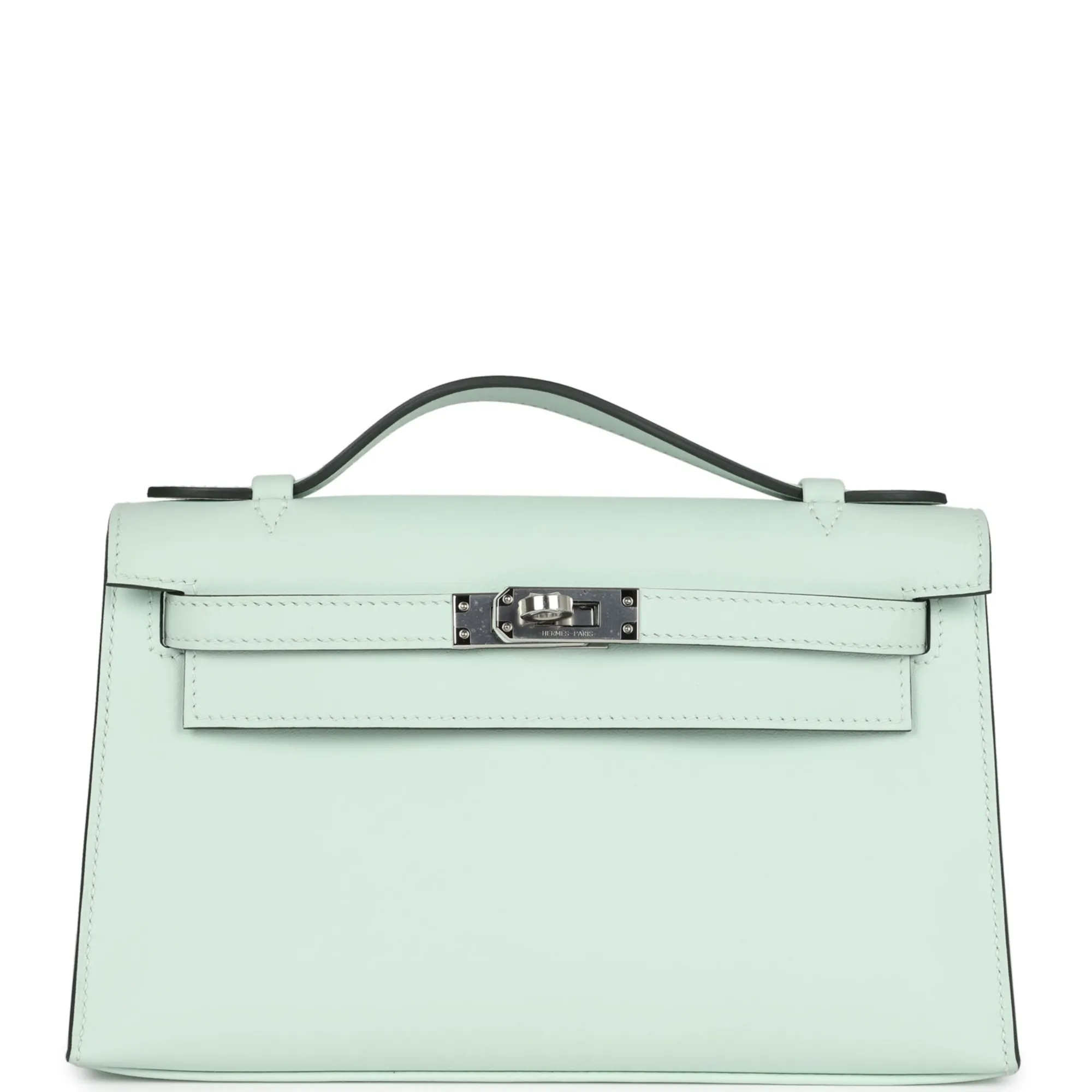 Herm??s Kelly Pochette Vert Peppermint Swift Palladium Hardware