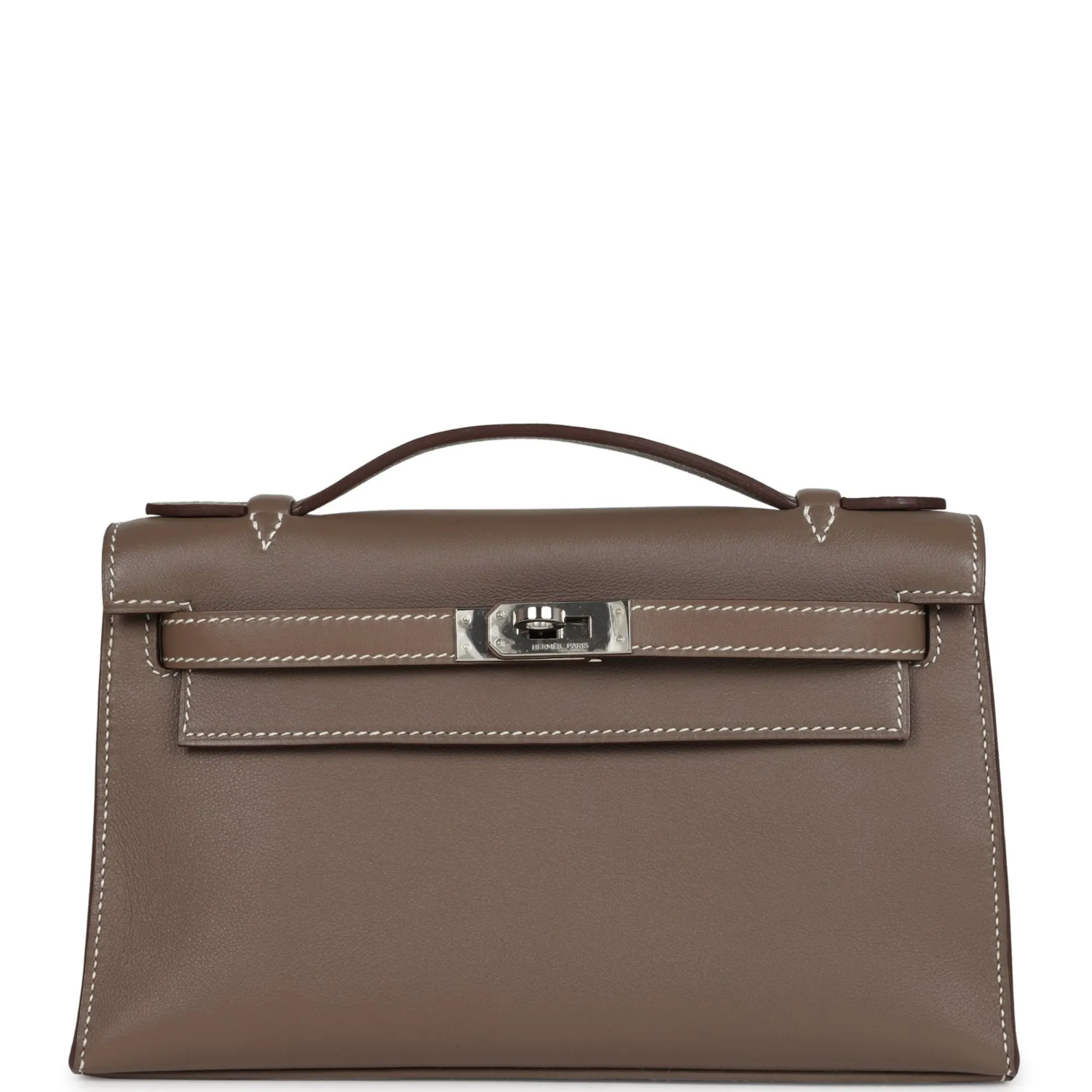 Herm??s Kelly Pochette Etoupe Swift Palladium Hardware