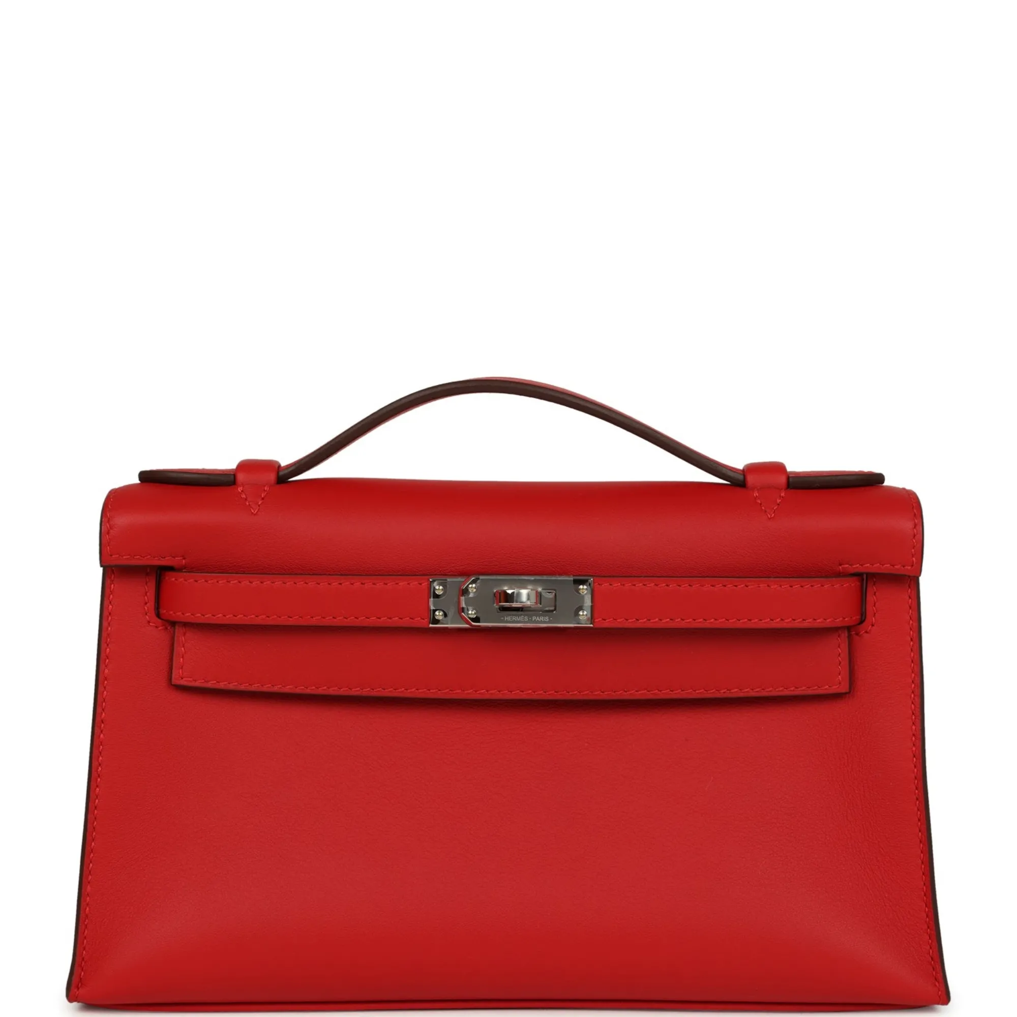 Herm??s Kelly Pochette Rouge Radieux Swift Palladium Hardware