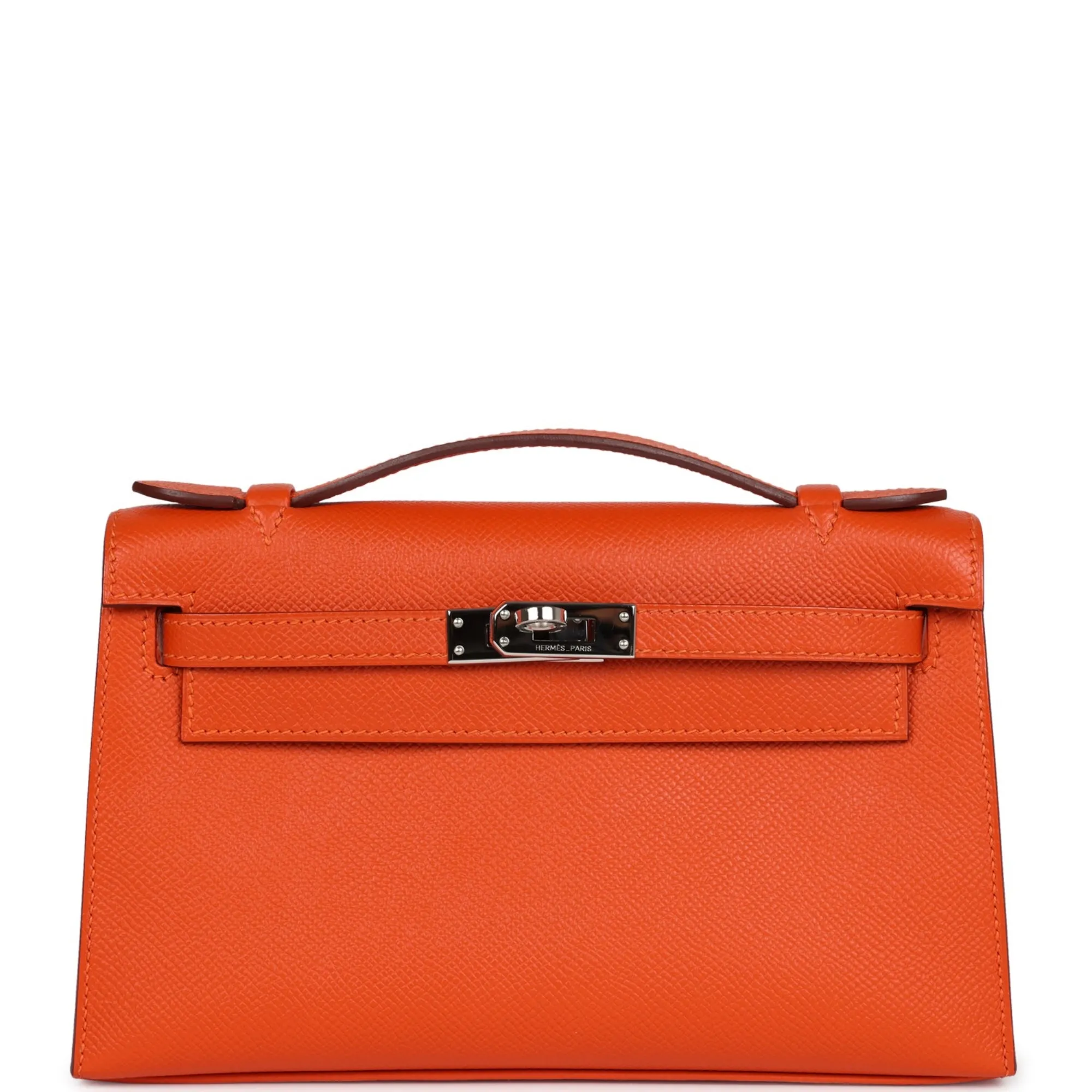 Herm??s Kelly Pochette Feu Epsom Palladium Hardware