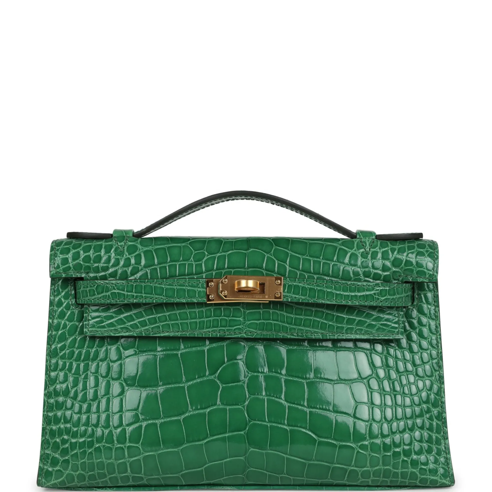 Herm??s Kelly Pochette Cactus Shiny Alligator Gold Hardware