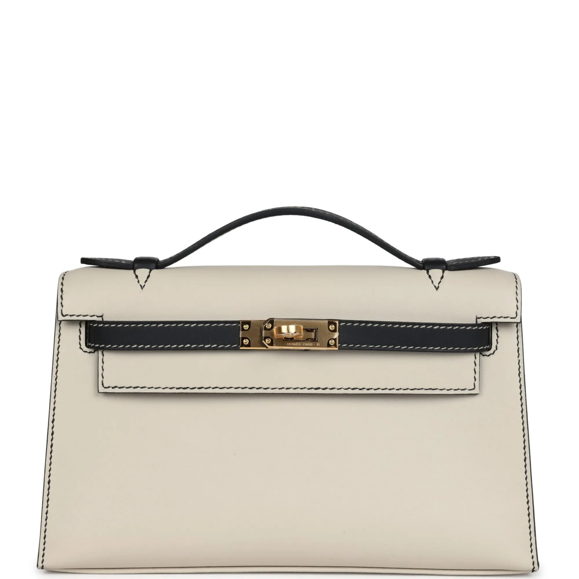 Herm??s Special Order (HSS) Kelly Pochette Beton and Black Swift Gold Hardware