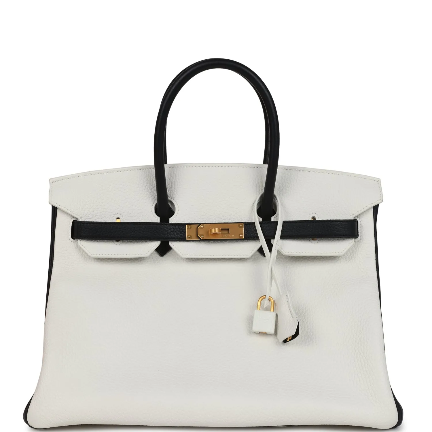 Herm??s Special Order (HSS) Birkin 35 White and Black Clemence Brushed Gold Hardware