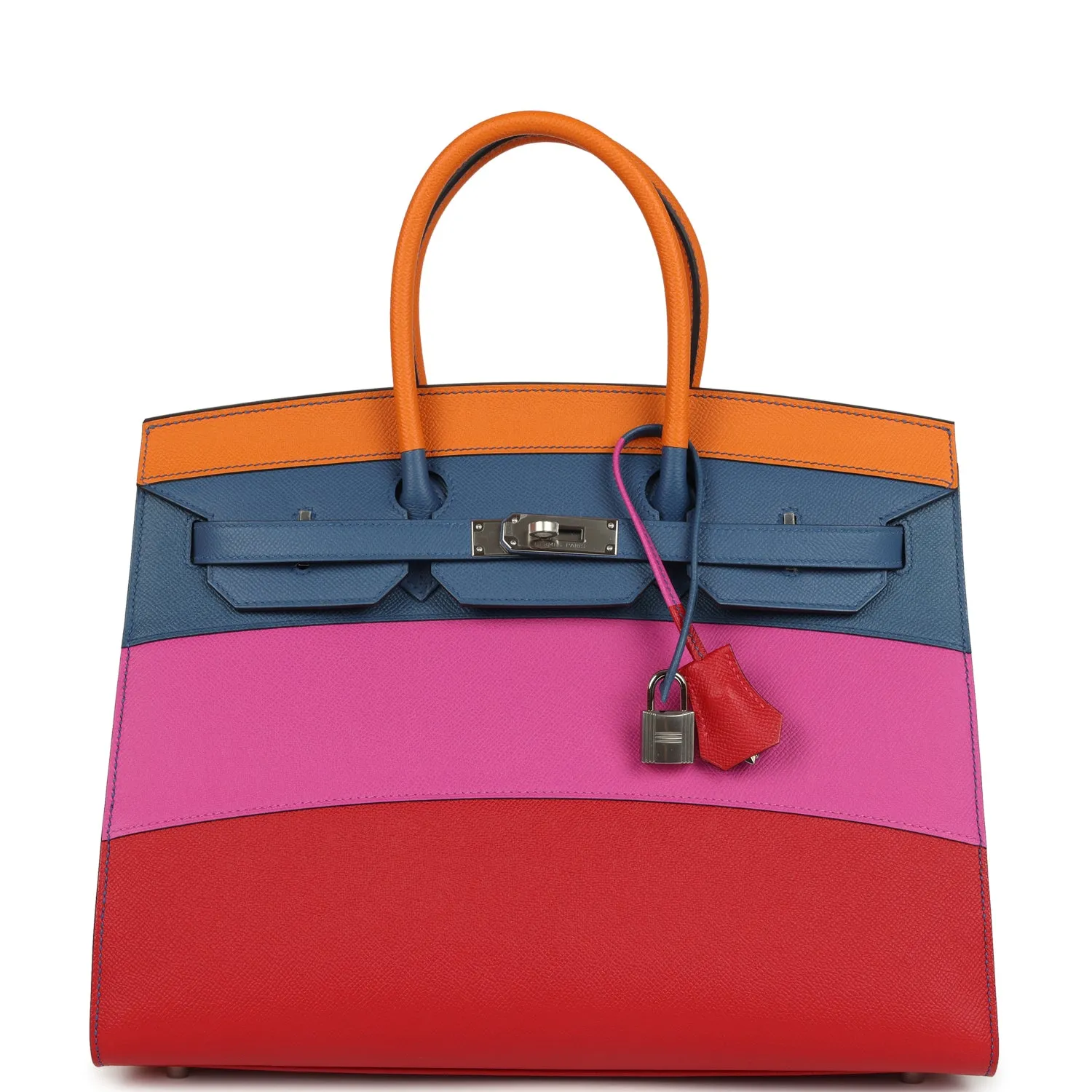 Herm??s "Sunset" Birkin Sellier 35 Abricot, Bleu Agate, Magnolia and Rouge Casaque Epsom Palladium Hardware