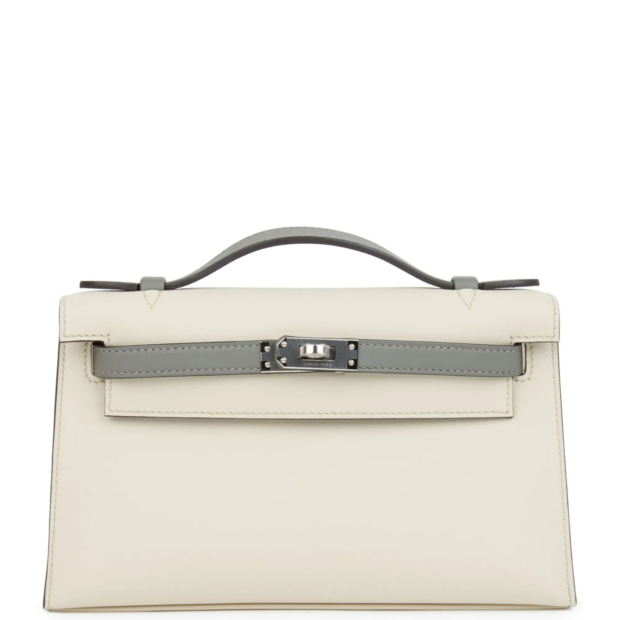 Herm??s Special Order (HSS) Kelly Pochette Beton and Gris Meyer Swift Palladium Hardware