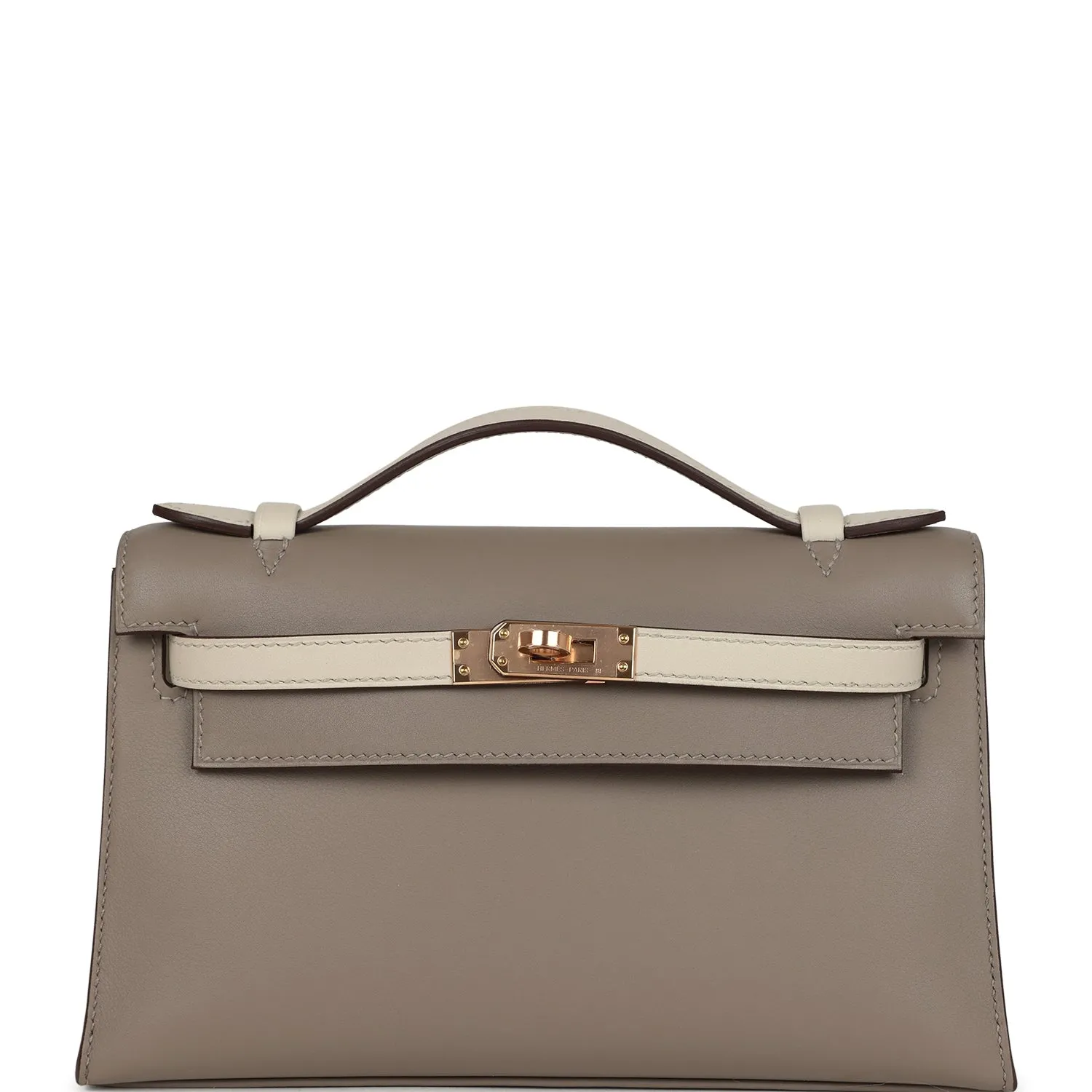 Herm??s Special Order (HSS) Kelly Pochette Gris Asphalte and Beton Swift Rose Gold Hardware